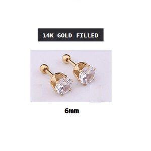 Gold ~ 6mm ~ 14k Gold Filled Six Prong Round Swarovski Crystal Earring